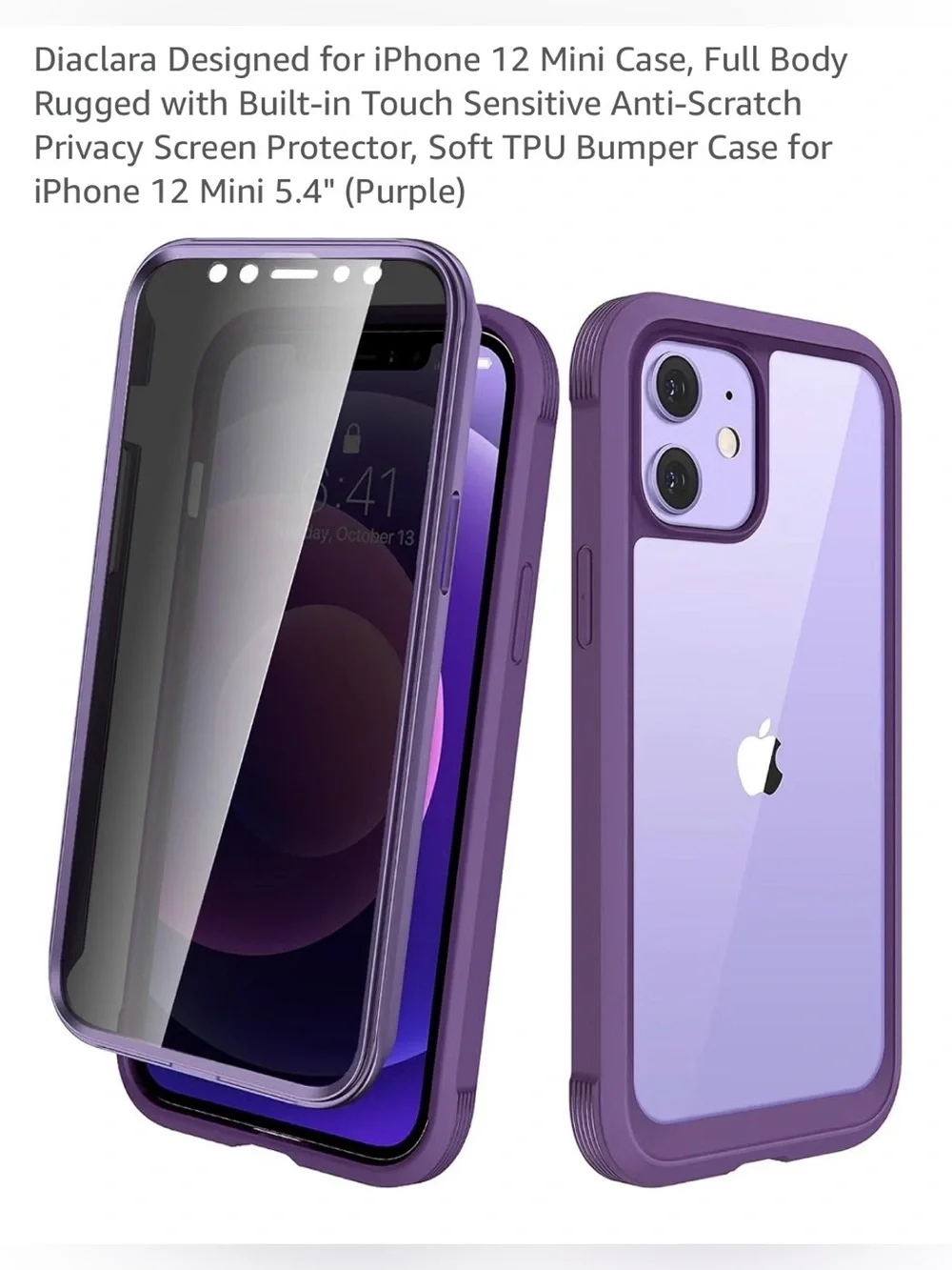 Full-Body Purple iPhone 12 Mini Protective Case with Built-In Screen